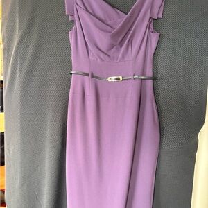 Classic Jackie O Sheath Dress Purple Midi Dress with Belt